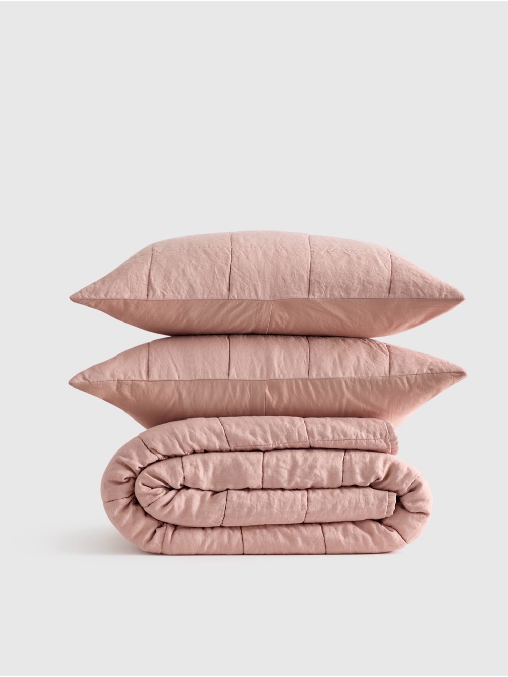 Quince Lightweight European Linen Box Quilt Set in Dusty Mauve Full/Queen